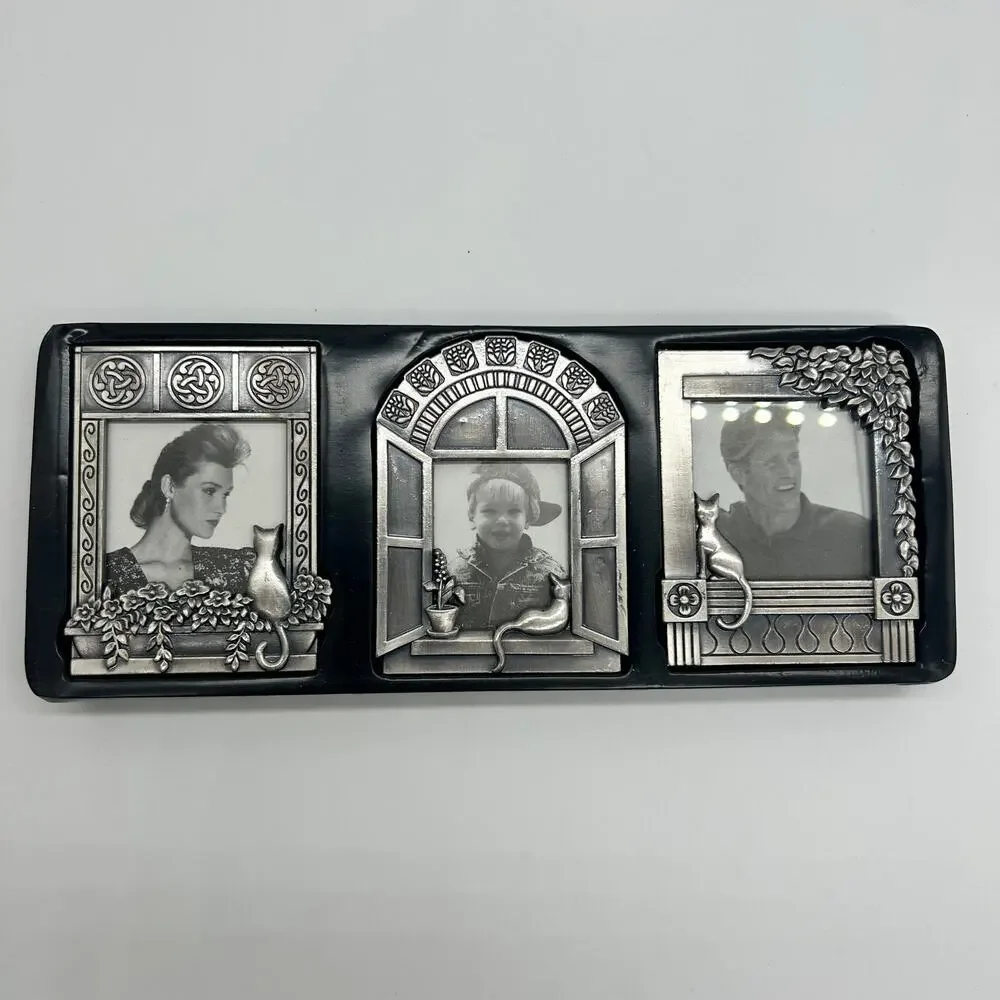 Vintage Cat Picture Frames Mini Silver Tone Royal Limited Wallet Size Set of 3